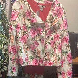 WD NY design Pink and White Bomber Jacket with Floral Design
